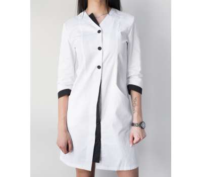 Медицинский халат Оливия белый-черный на пуговицах ТМ Белый Халат Медицинский халат Оливия белый-черный на пуговицах ТМ Белый Халат