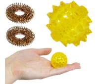 Массажер Су Джок шарик с шипами 4 см Ёжик + 2 кольца